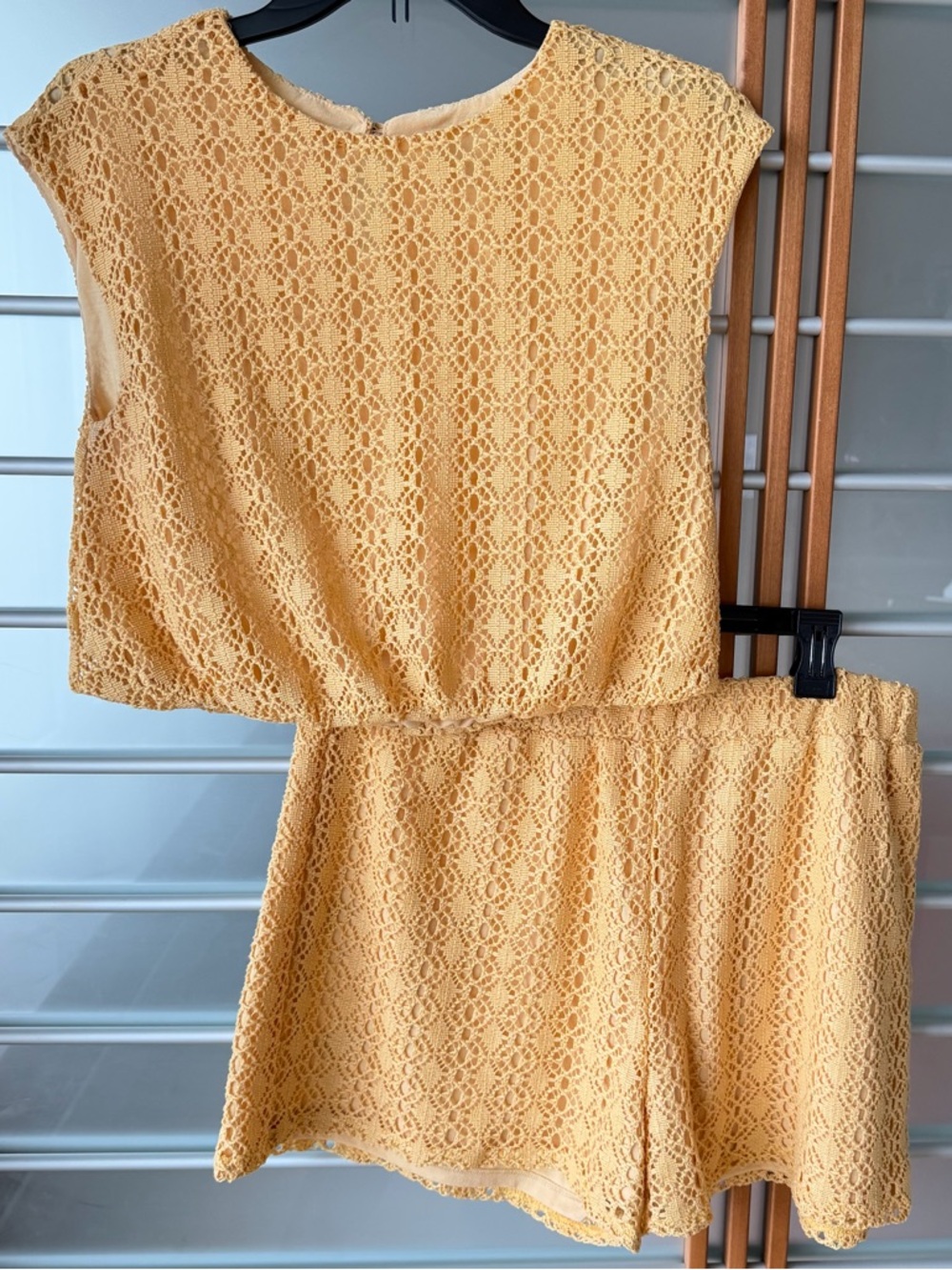 Yellow Crochet Co-ord Shorts Set